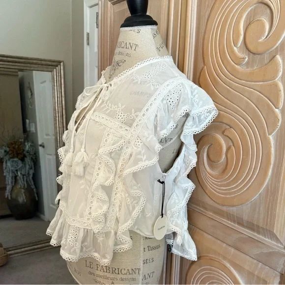 NWT Tularosa Cole Blouse in Ivory - Size XL - Boho Eyelet Ruffle Top - Picture 5 of 11